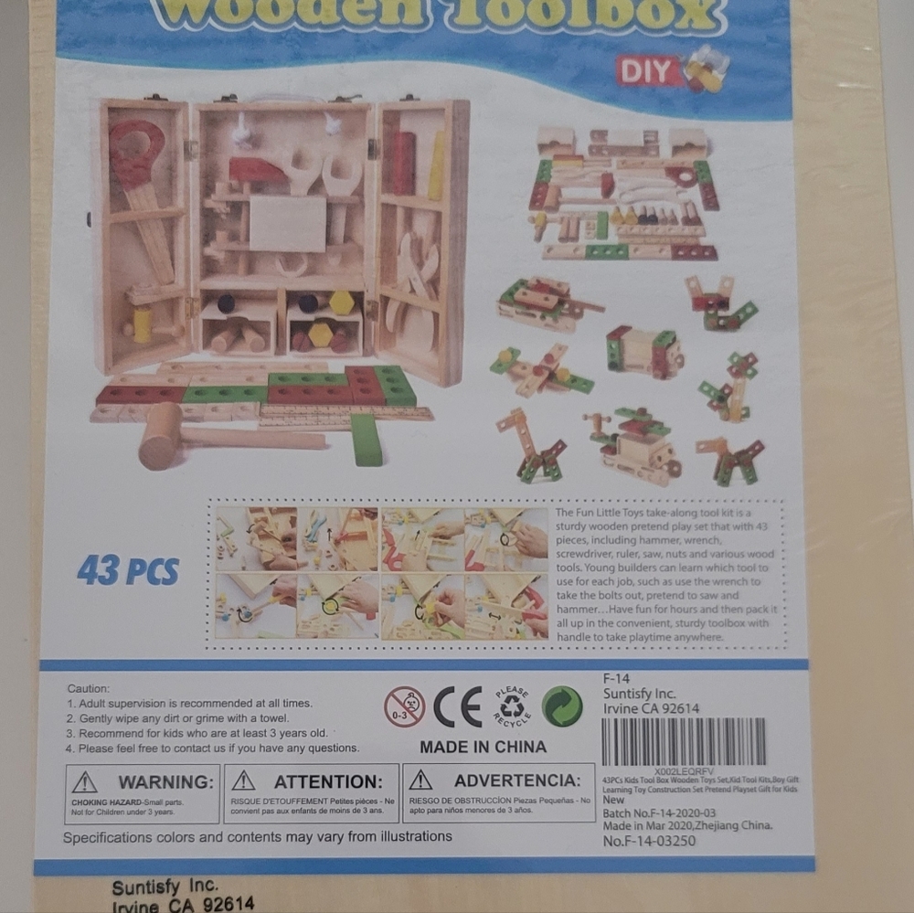 FUN LITTLE TOYS New Tool Kit for Kids Wooden Tool Box with 43 pieces.